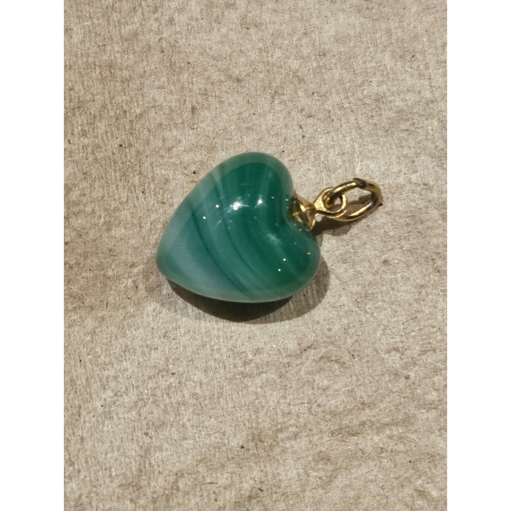 Vintage Green Banded Agate Heart Pendant Gold Tone Stone Charm small